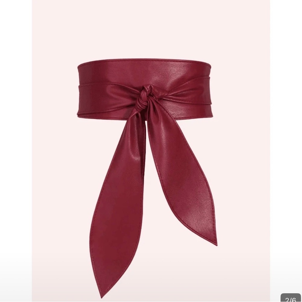 Faux-Leather Waist Band Belt in Bright Red